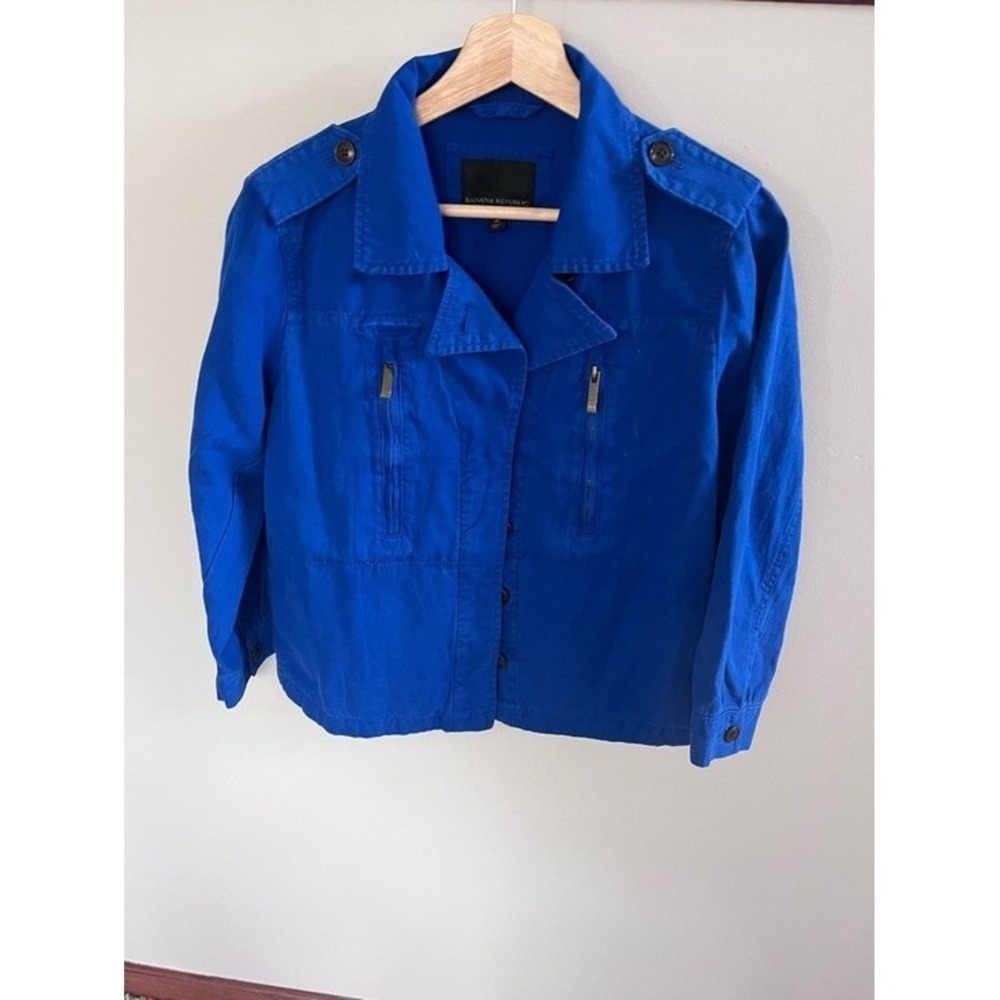 Banana Republic Royal Blue Utility Military Jacket Petite Medium PM Epaulettes
